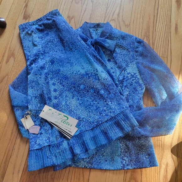 Vintage Hal Ferman Womens Size 8 Blue Skirt Blouse Set With Tie Neck Nwt - Picture 3 of 9